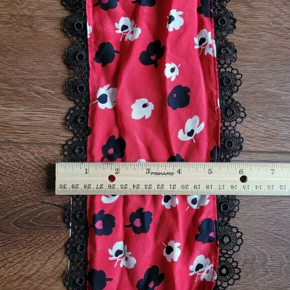 Silk Scarf with Cherries on Top ALANNAH HILL Rayon Lace Trim Red Black NEW - Picture 3 of 11